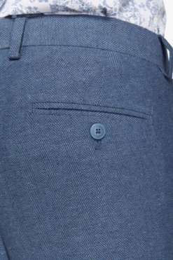 Avion blue Herringbone linen blend trousers