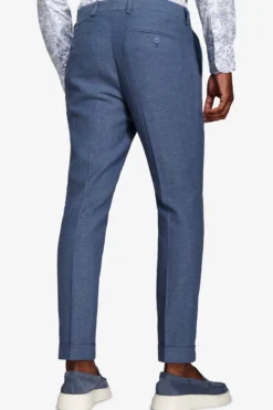 Avion blue Herringbone linen blend trousers
