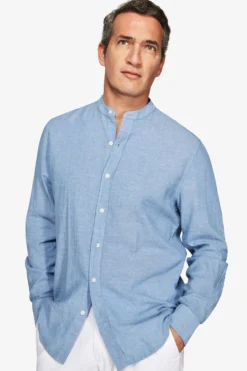 Avion linen blend mandarin collar shirt