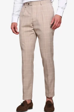 Beige check suit trousers