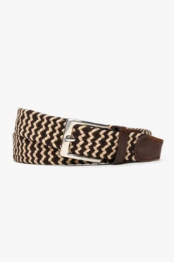 Beige/dark brown two-tone woven elastic belt
