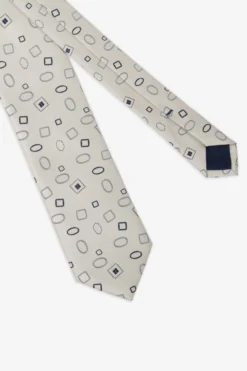 Beige geometric pattern jacquard tie