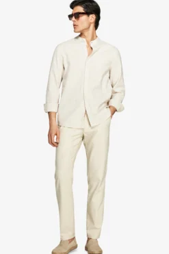 Beige linen blend mandarin collar shirt