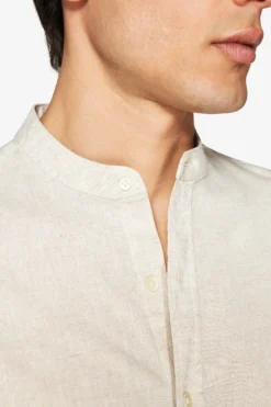 Beige linen blend mandarin collar shirt
