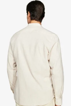 Beige linen blend mandarin collar shirt