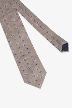 Beige macro circles print tie