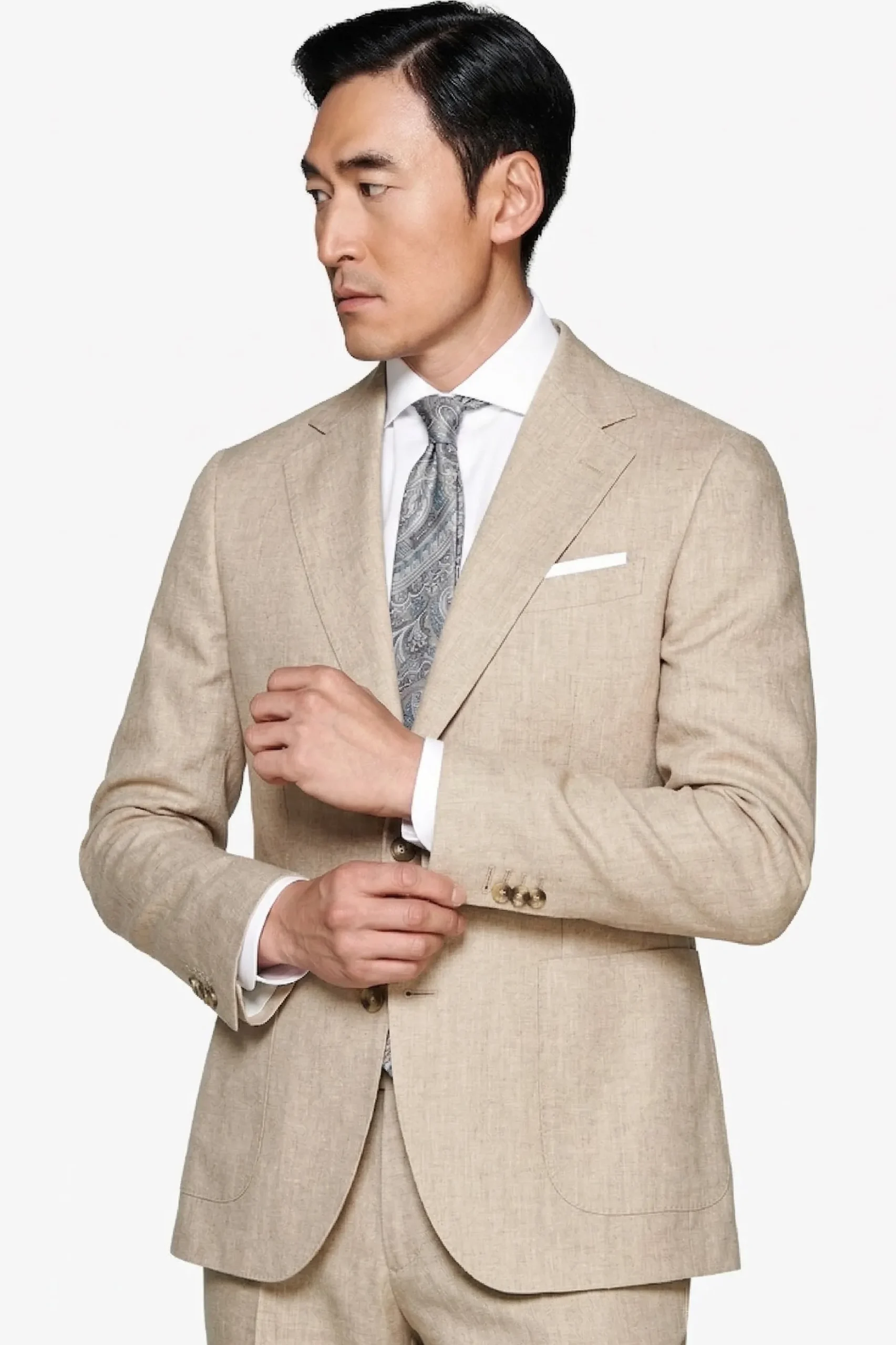 Beige melange canvas suit blazer