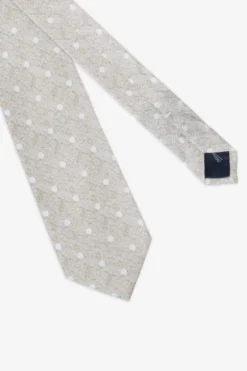 Beige polka dots linen blend tie