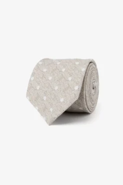 Beige polka dots linen blend tie