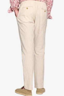Beige striped seersucker trousers