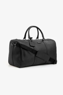 Black brown faux-leather travel bag