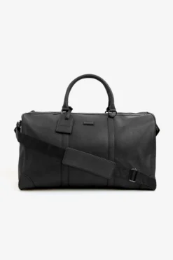 Black brown faux-leather travel bag