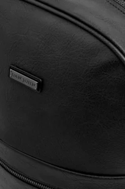 Black faux-leather backpack