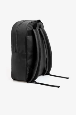 Black faux-leather backpack