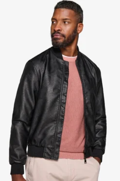 Black leatherette bomber jacket