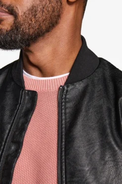 Black leatherette bomber jacket
