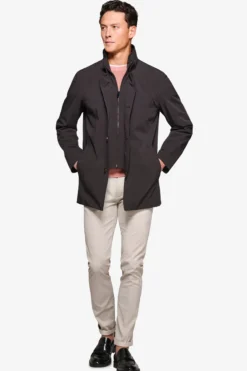 Black trench coat with bib