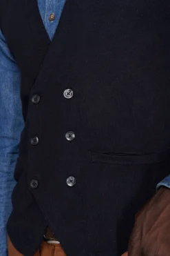 Blue double-breasted knitted waistcoat