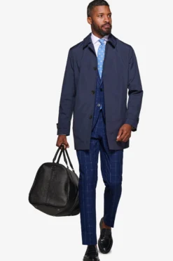 Blue lightweight technical trench coat