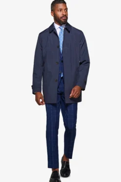 Blue lightweight technical trench coat