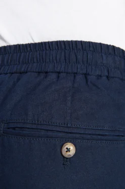 Blue linen blend drawstring pants