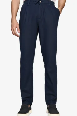 Blue linen blend drawstring pants