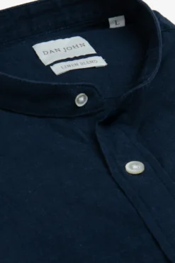 Blue linen blend mandarin collar shirt