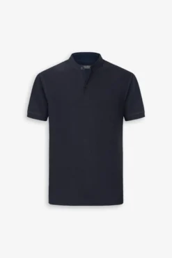 Blue piquet band collar polo shirt