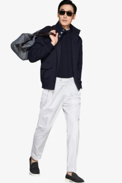 Blue piquet jersey bomber jacket