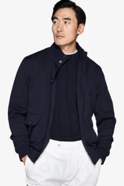 Blue piquet jersey bomber jacket