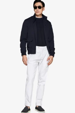 Blue piquet jersey bomber jacket