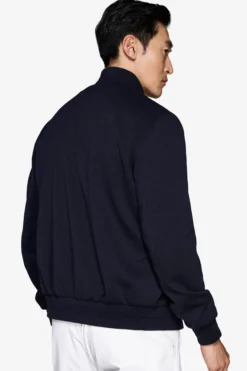 Blue piquet jersey bomber jacket