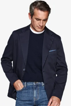 Blue stretch textured blazer