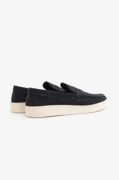 Blue suede apron toe loafers