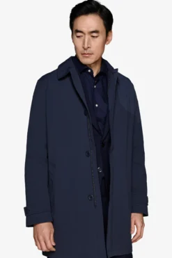 Blue technical trench coat