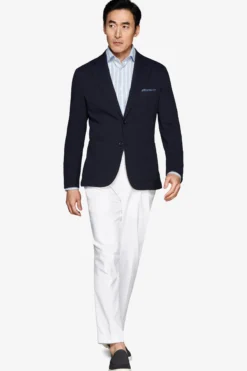 Blue textured jersey blazer