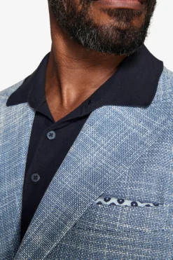 Blue textured linen blend blazer