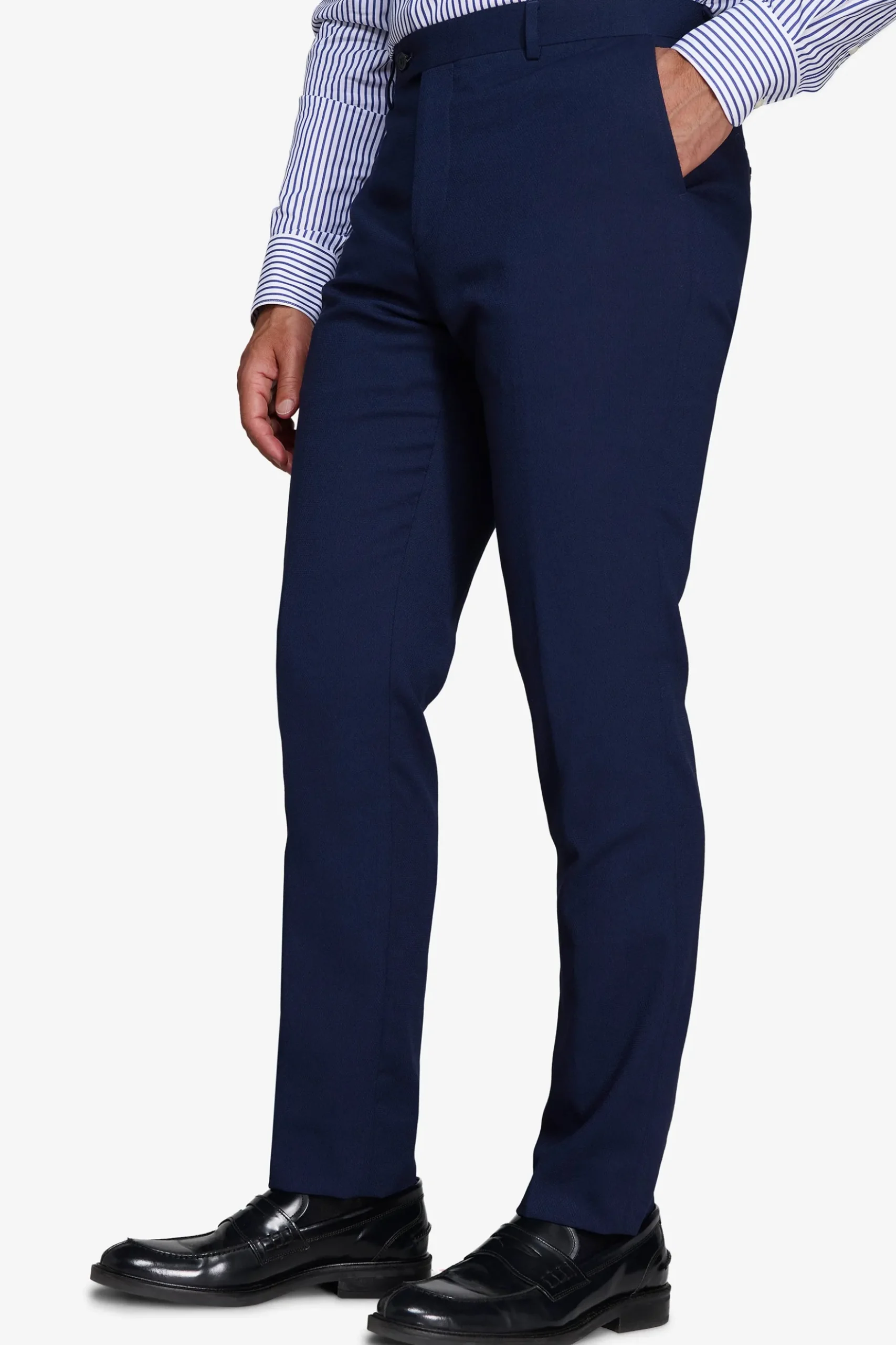 Blue textured slim suit trousers