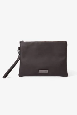 Brown Saffiano leatherette pochette