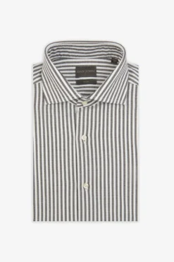 Brown striped textured slim shirt