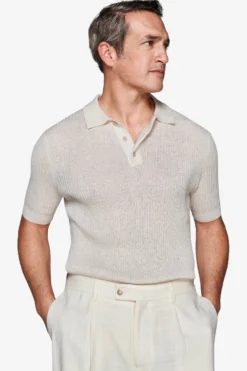 Butter linen blend knit polo shirt
