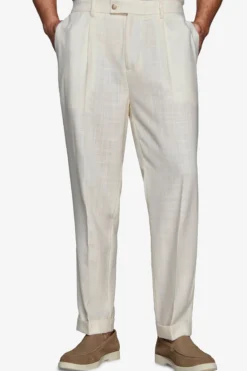 Butter linen blend trousers with pleats