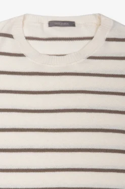 Cream contrasting stripes crewneck sweater