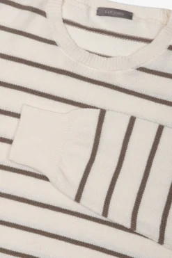Cream contrasting stripes crewneck sweater