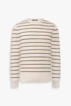 Cream contrasting stripes crewneck sweater