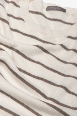 Cream contrasting stripes crewneck sweater