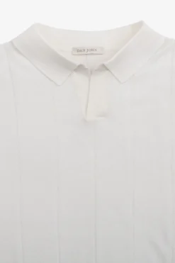 Cream flat rib knit polo shirt