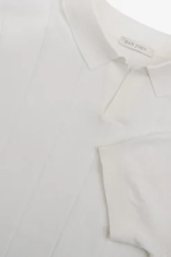 Cream flat rib knit polo shirt