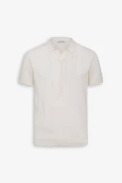 Cream flat rib knit polo shirt