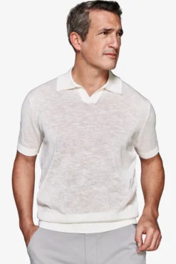 Cream linen blend knit polo shirt